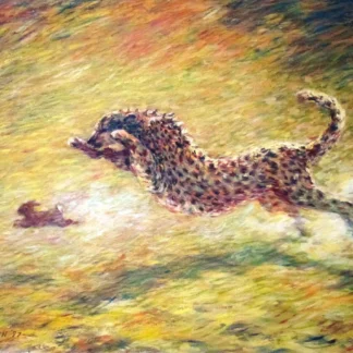 Cheetah painting, Cheetah Chasing Rabbit, oil on canvas, 24" x 30"