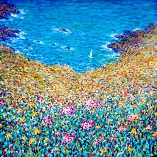 Cove of Paradise, Pointillist landscape, Impressionist painting, oil on canvas, 30" x30"