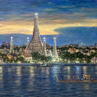 Wat Arun, Temple of Dawn, acrylic on gallery-wrapped canvas,  36” x 48”